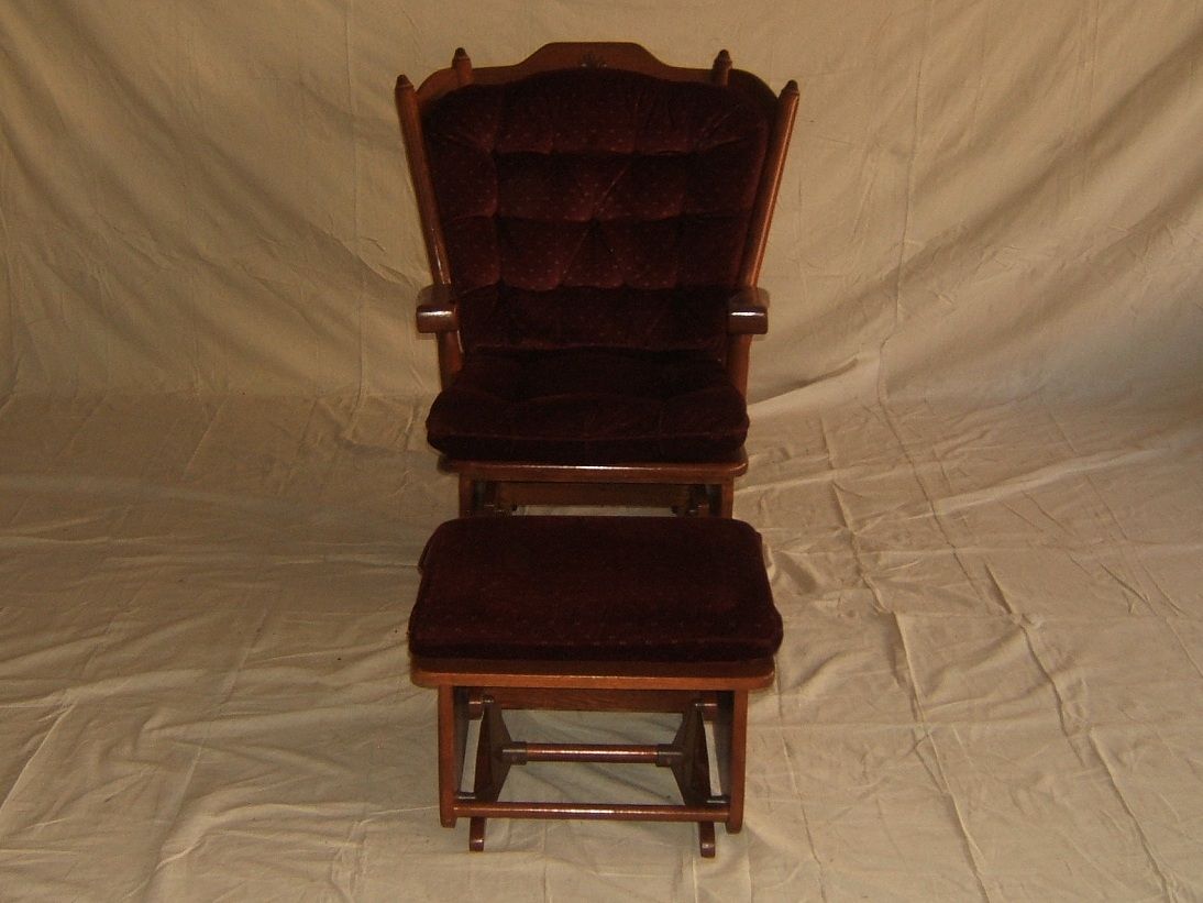 Towne Square Glider Rocker & Ottoman Midtone Stain/Burgundy Solid Oak Upholstery eBay